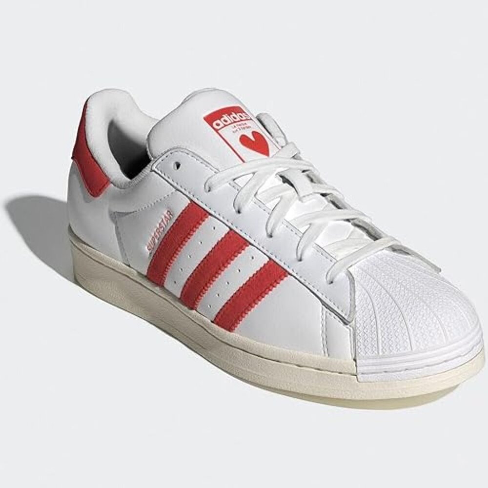 Adidas Originals Womens White Red wonder clay Heart print superstar shoes IG5958